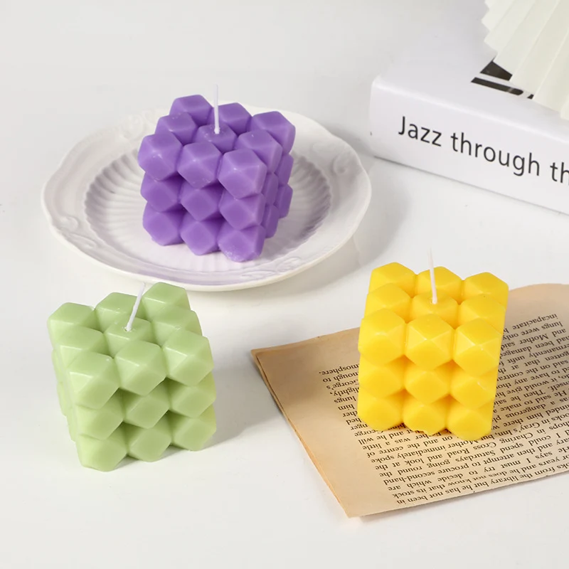 Geometric Honeycomb Cube Sculptural Soy Candle