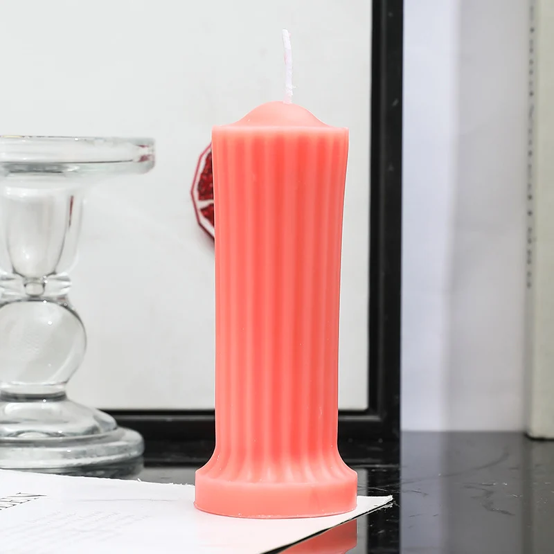 Fluted Column Decorative Pillar Candle with Textured Ribbed Sides