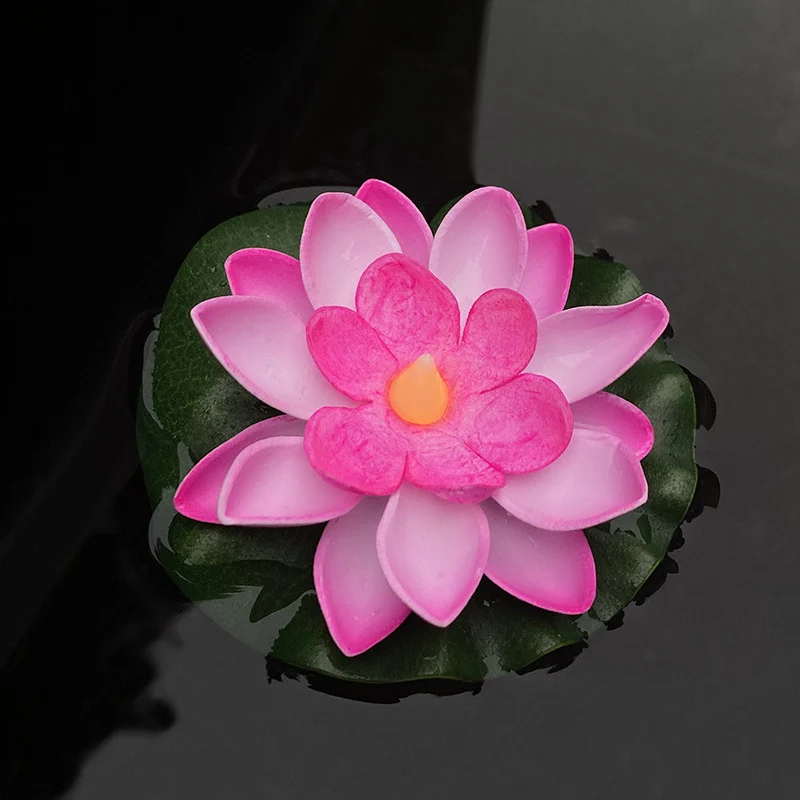Floating LED Lotus Flower Decorative Light with Waterproof Lily-Pad Base