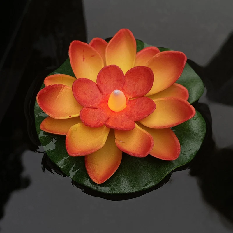 Floating LED Lotus Flower Decorative Light with Waterproof Lily-Pad Base