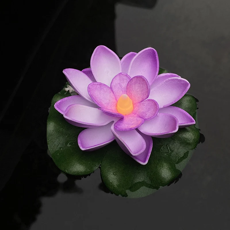 Floating LED Lotus Flower Decorative Light with Waterproof Lily-Pad Base