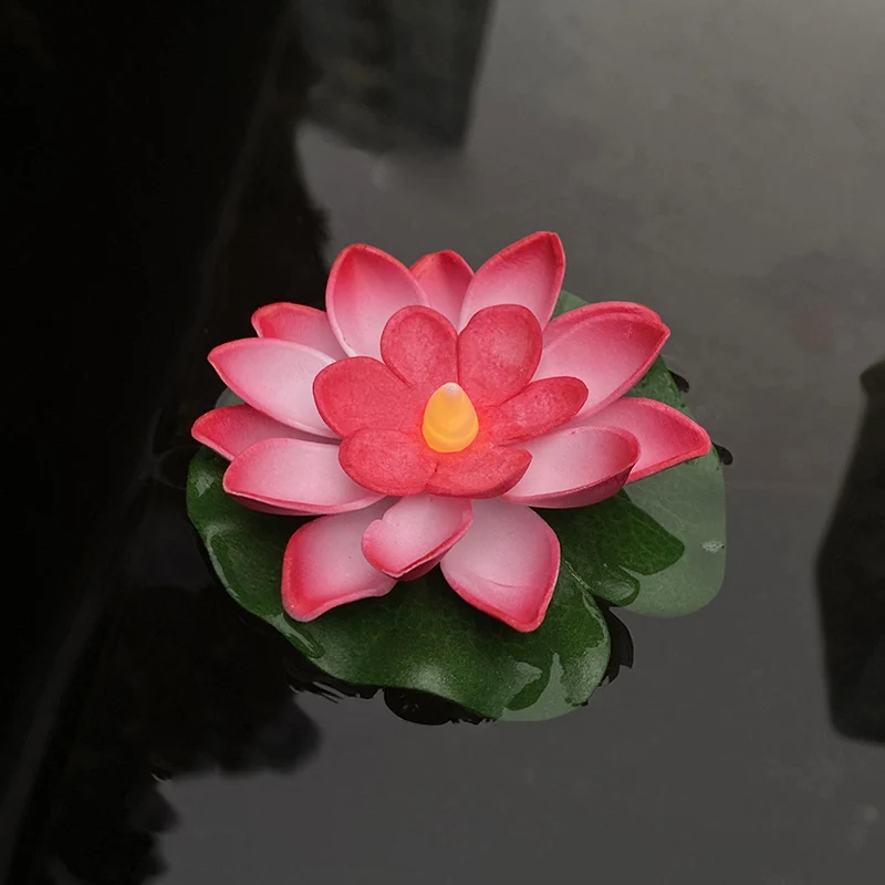 Floating LED Lotus Flower Decorative Light with Waterproof Lily-Pad Base