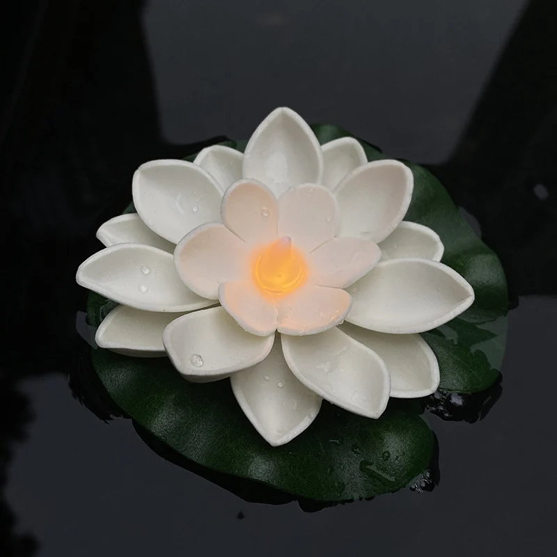 Floating LED Lotus Flower Decorative Light with Waterproof Lily-Pad Base