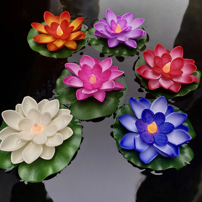 Floating LED Lotus Flower Decorative Light with Waterproof Lily-Pad Base