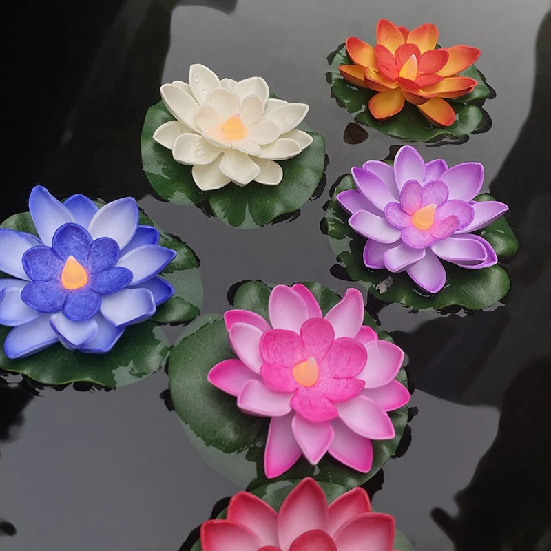 Floating LED Lotus Flower Decorative Light with Waterproof Lily-Pad Base