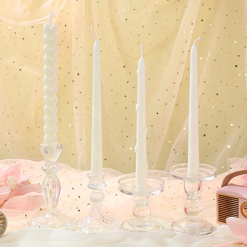 Embossed Bow-Accent Long Taper Candle Pair for Table Centerpiece