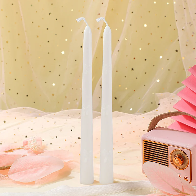 Embossed Bow-Accent Long Taper Candle Pair for Table Centerpiece