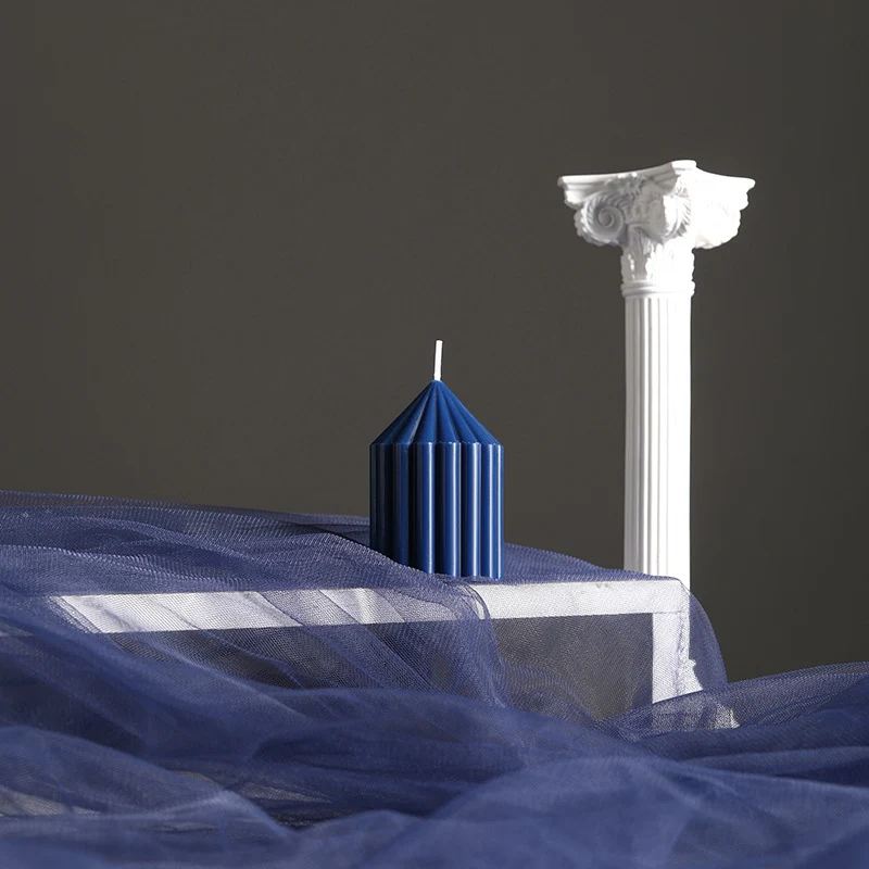 Decorative Tall Fluted Column Pillar Candle with Conical Peak