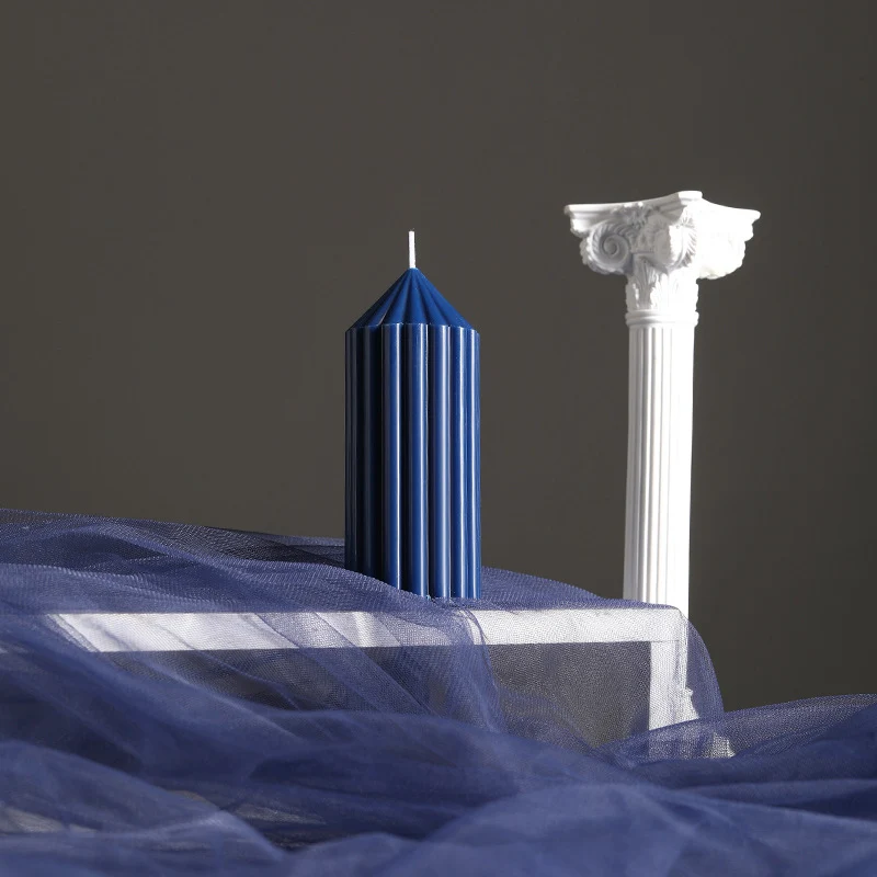 Decorative Tall Fluted Column Pillar Candle with Conical Peak