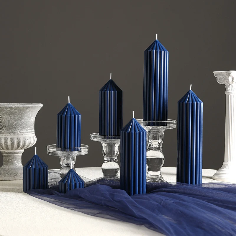 Decorative Tall Fluted Column Pillar Candle with Conical Peak