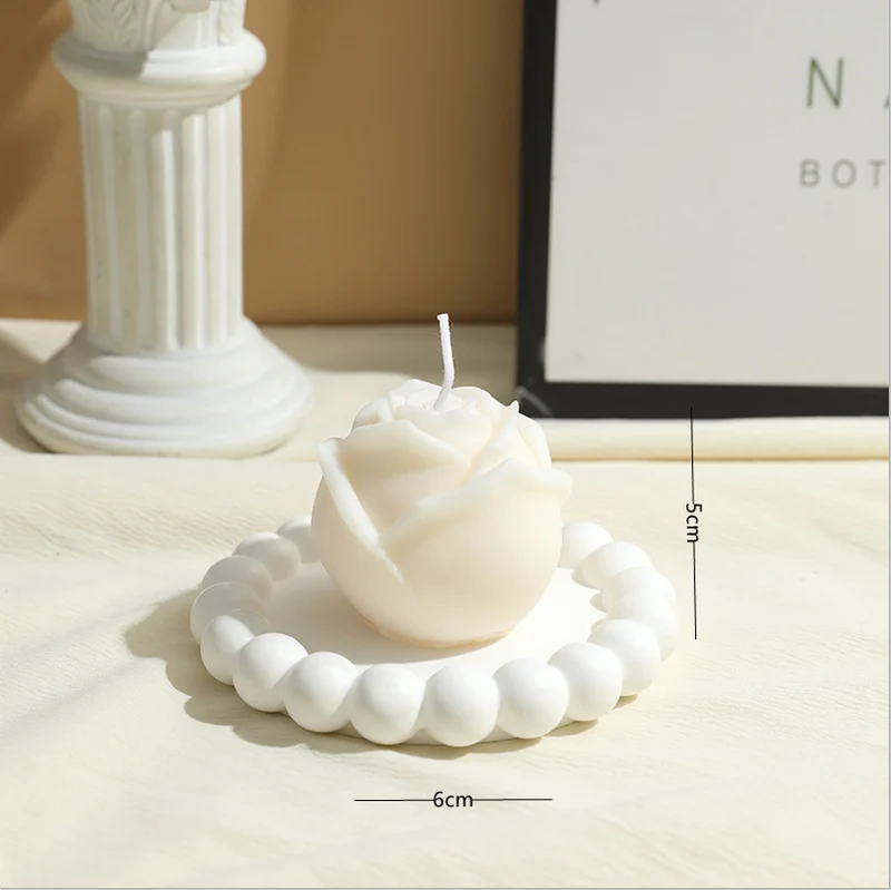 Decorative Rose-Shaped Soy Wax Candle with Beaded Tray