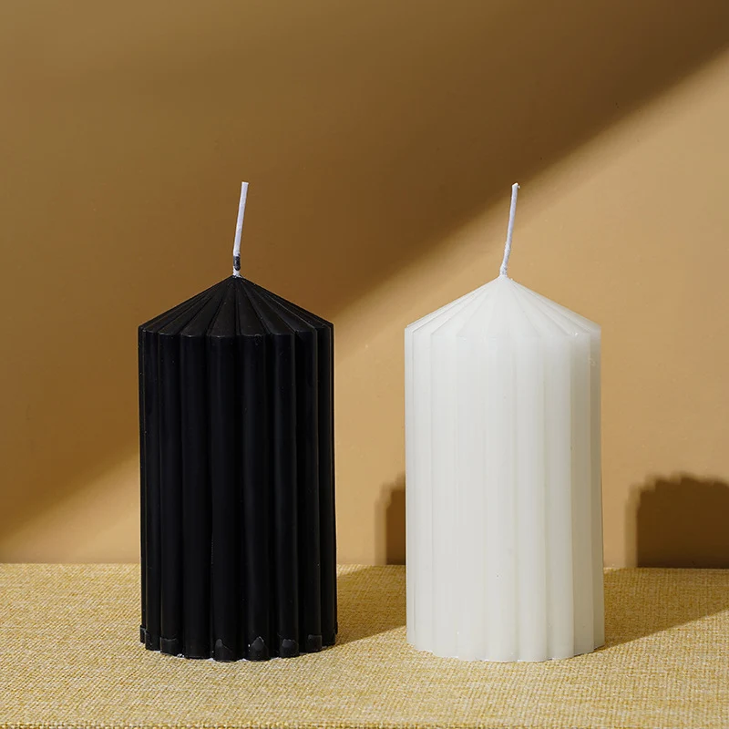 Decorative Pleated Column Pillar Candle with Cotton Wick and Slow-Burn Wax