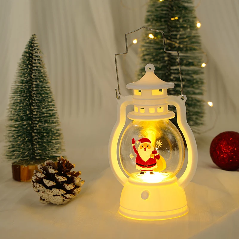 Decorative LED Christmas Lantern Nightlight with Glass Globe Merry Christmas Inscription and Metal Carry Handle