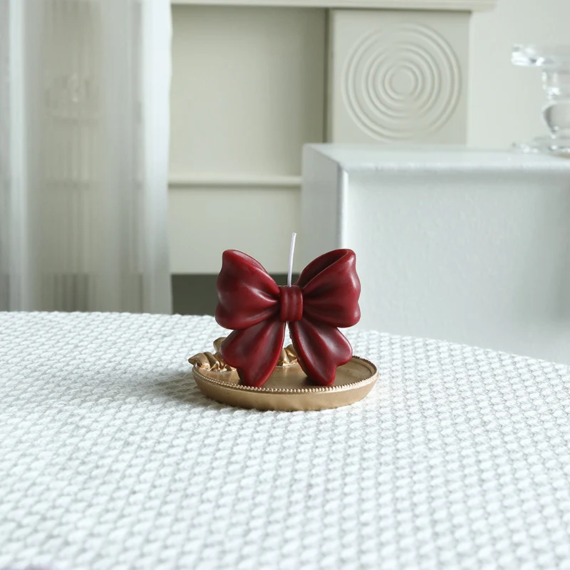 Decorative Bow-Shaped Hand-Poured Soy Wax Candle for Tabletop Centerpiece