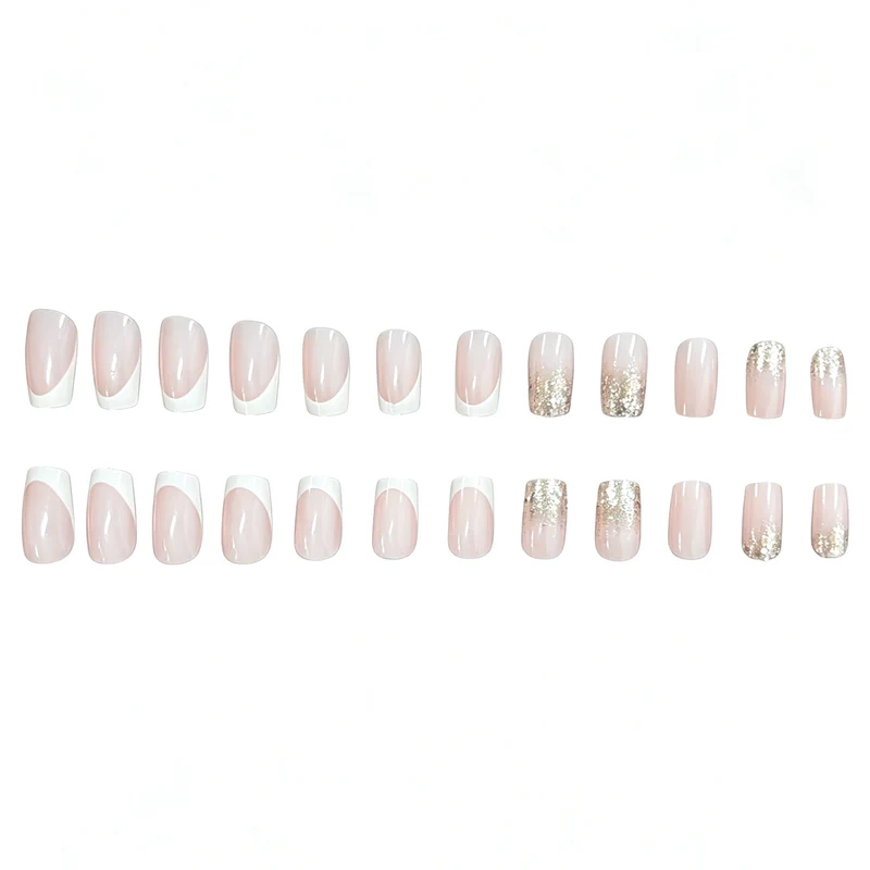 Glamorous French Tip Glitter Nail Extensions Stornfield