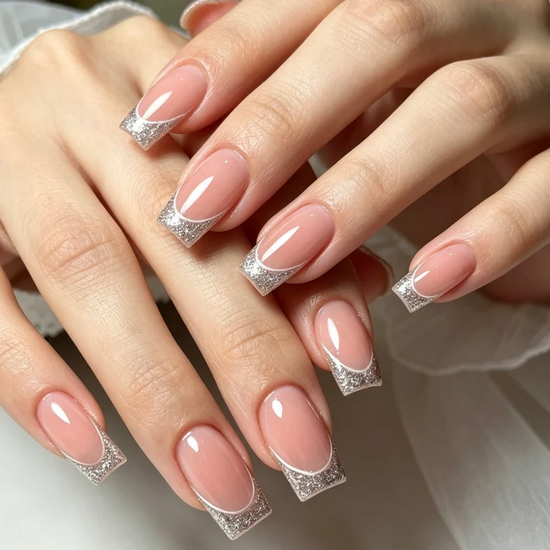 Glamorous French Tip Glitter Nail Art Stornfield