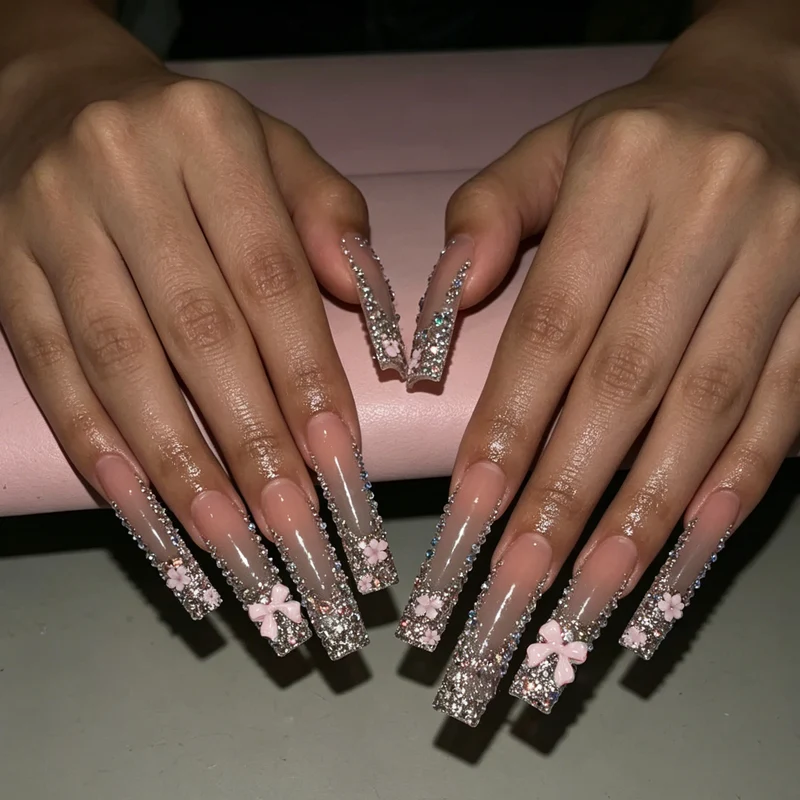 Glamorous 3D Floral Acrylic Nail Art Enhancements Stornfield