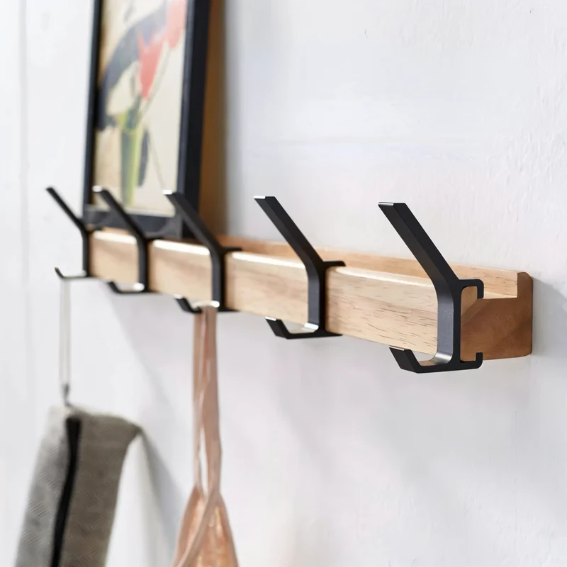 HookMov Kleiderhänger - Multifunktionaler Wandhalter aus Holz mit Aluminiumhaken