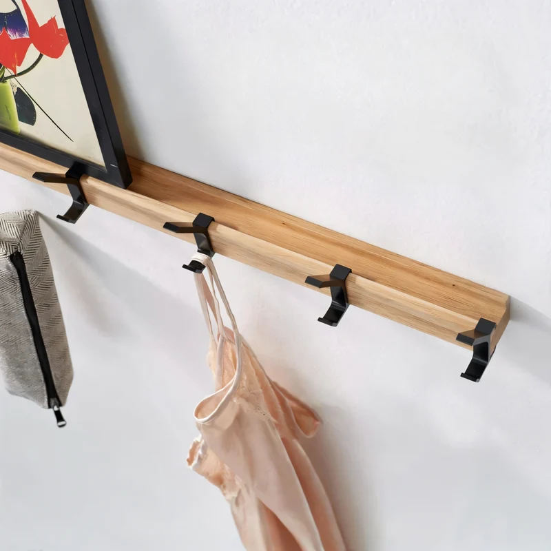 HookMov Kleiderhänger - Multifunktionaler Wandhalter aus Holz mit Aluminiumhaken