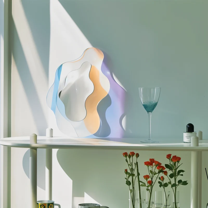 Ästhetischer Geometrischer Acrylspiegel - Schillernde Rahmenlose Wanddekoration