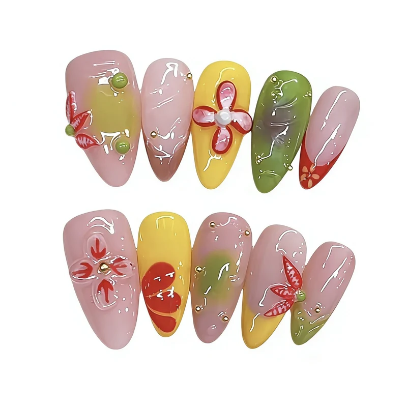Künstlerisches Blumen-Design Press-On Nagelkunst Set Karnz