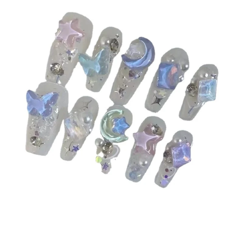 Künstlerisches 3D Schmetterling Press-On Nagelset Karnz