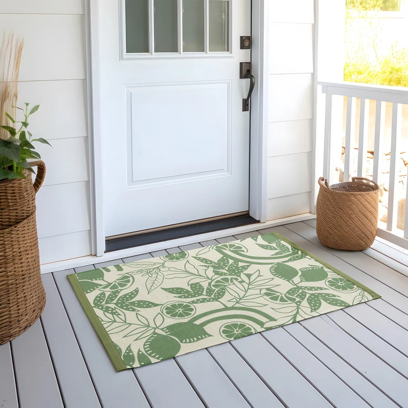 Woven table runner with floral vinyl print look and reinforced overlock stitching Stornfield