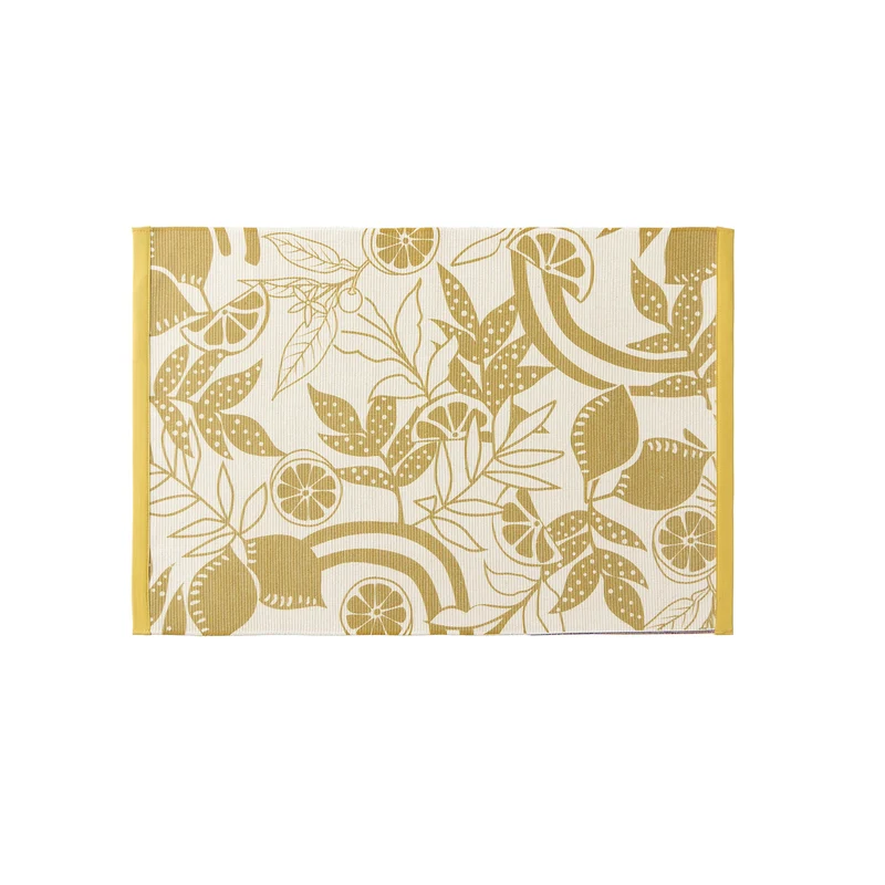 Woven table runner with floral vinyl print look and reinforced overlock stitching Stornfield