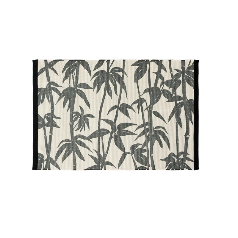 Woven table runner with floral vinyl print look and reinforced overlock stitching Stornfield