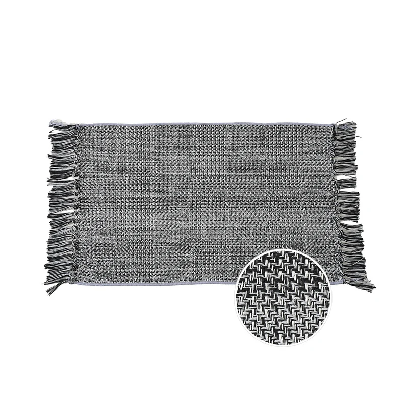 Woven table runner with dense herringbone jacquard and fringes Stornfield