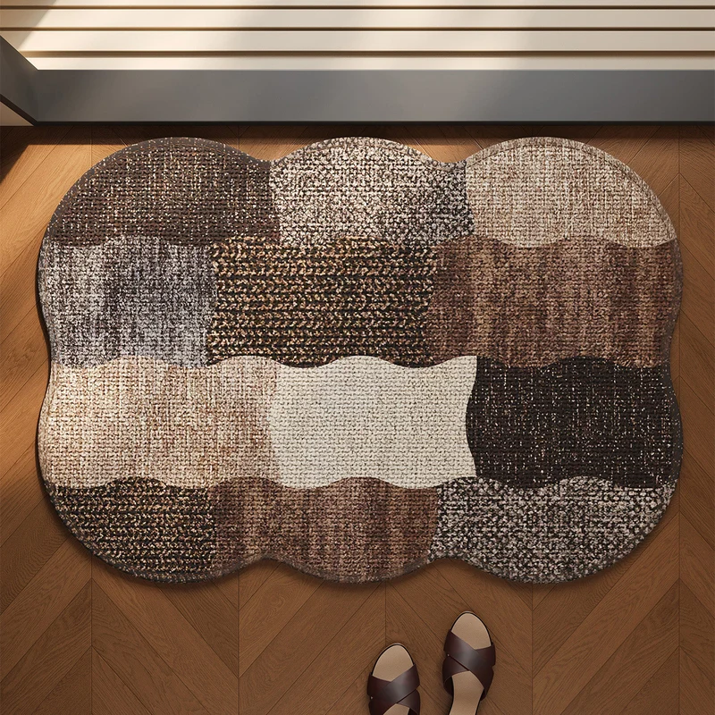 Wavy-Edge Low-Pile Patchwork Entrance Rug with Anti-Slip Backing
