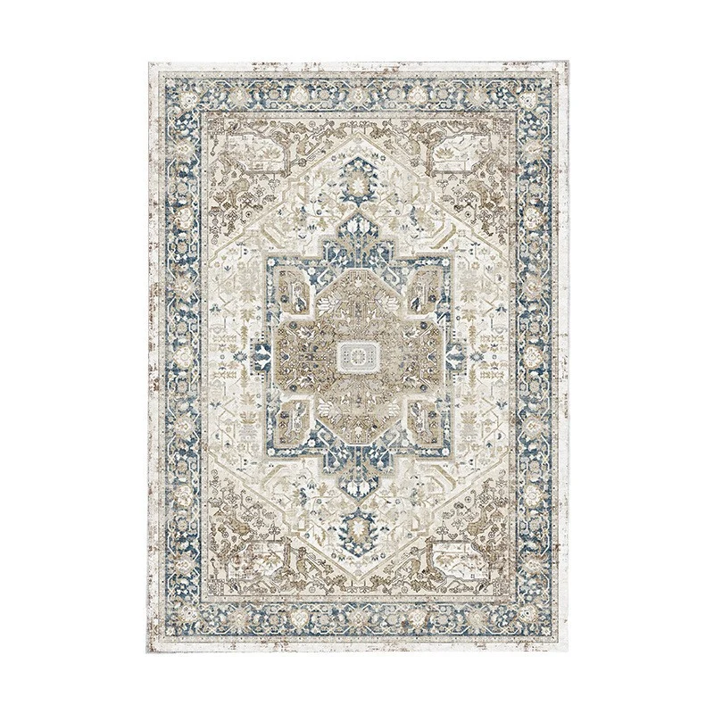 Vintage Distressed Persian-Style Machine-Woven Low-Pile Area Rug