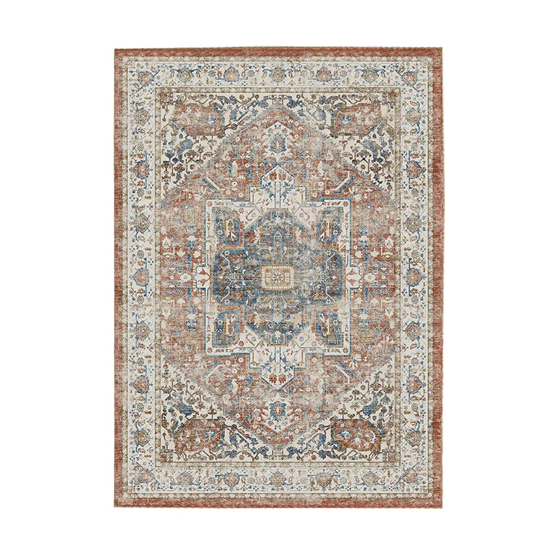 Vintage Distressed Persian-Style Machine-Woven Low-Pile Area Rug