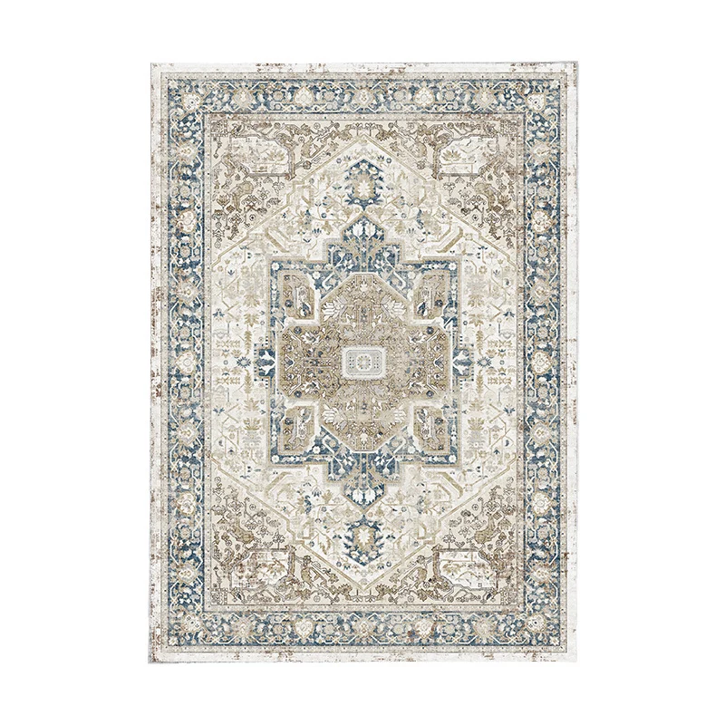 Vintage Distressed Persian-Style Machine-Woven Low-Pile Area Rug