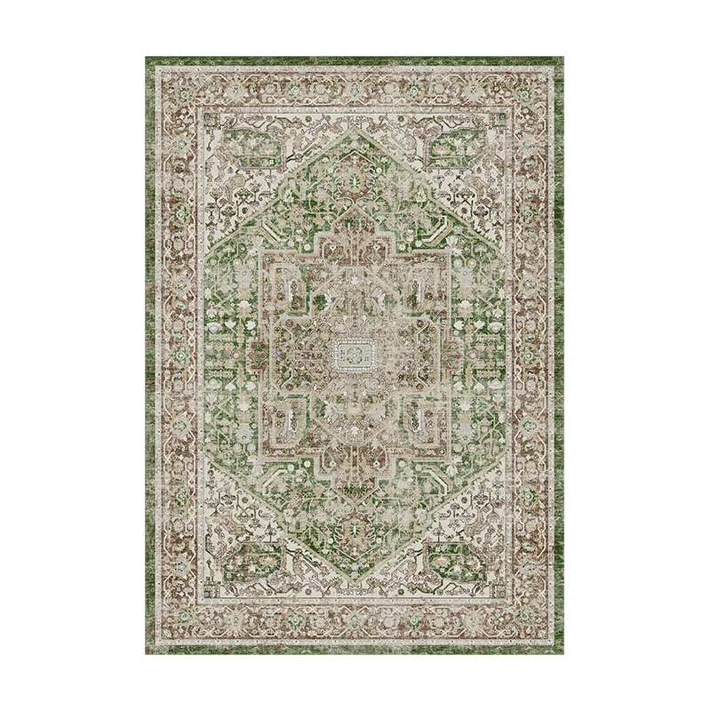 Vintage Distressed Persian-Style Machine-Woven Low-Pile Area Rug
