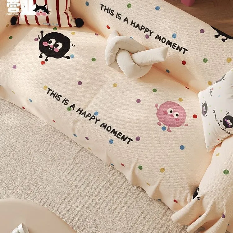 Stretch-Fit Cartoon-Print Textured Sofa Slipcover with Elasticized Corners
