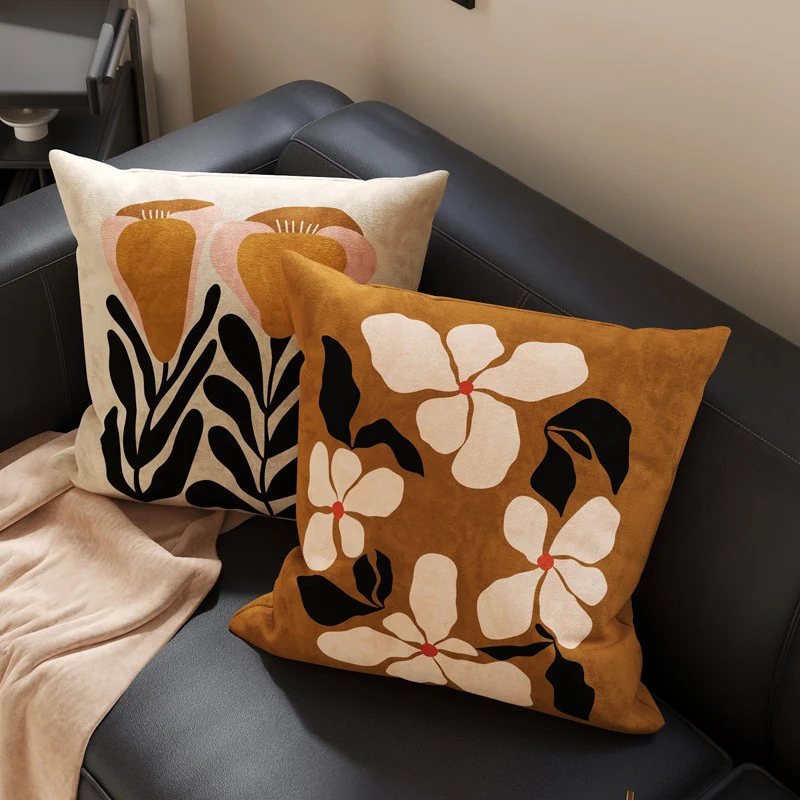 Square Suede-Finish Botanical Print Decorative Throw Pillow Cover with Invisible Zipper