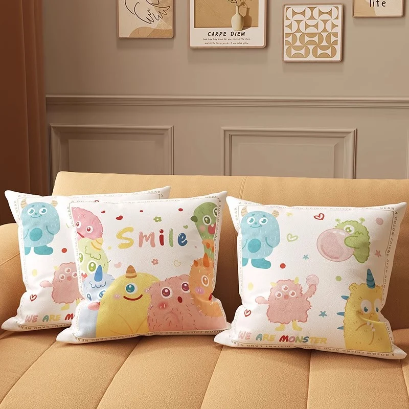 Square Illustrated 'Smile' Microfiber Front Cushion Cover with Hidden Zipper