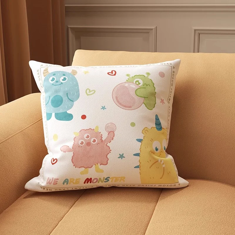 Square Illustrated 'Smile' Microfiber Front Cushion Cover with Hidden Zipper