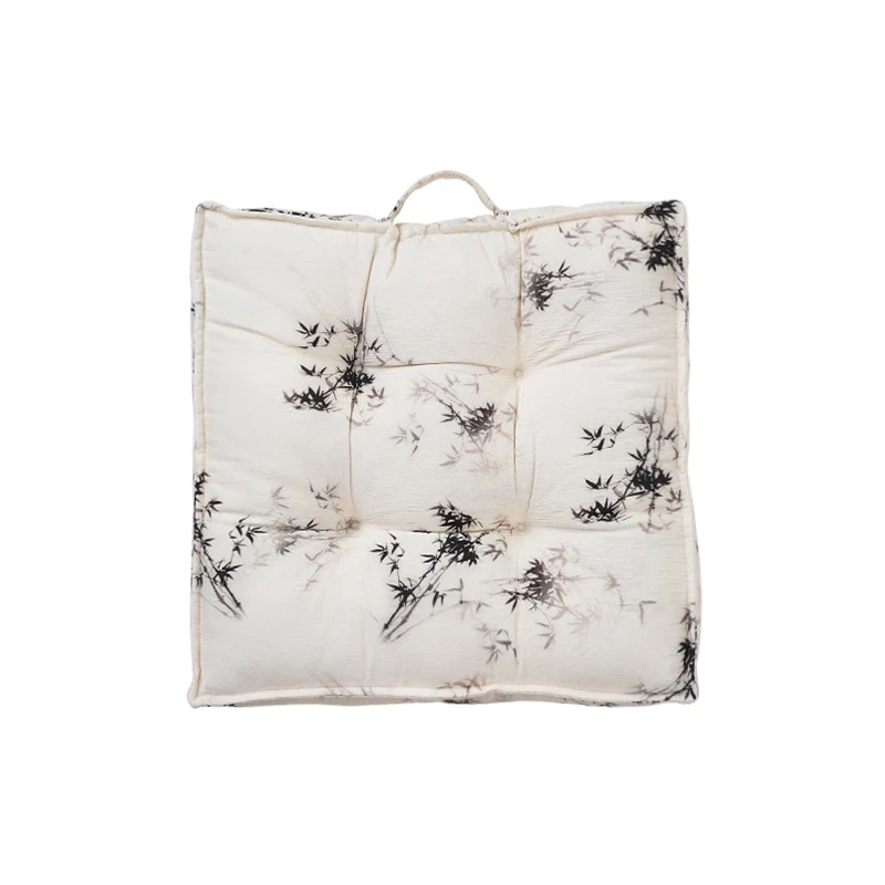 Padded square seat cushion with tufted stitching and fine bamboo print Stornfield