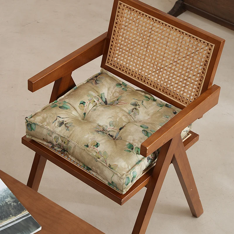 Padded square seat cushion with tufted stitching and fine bamboo print Stornfield