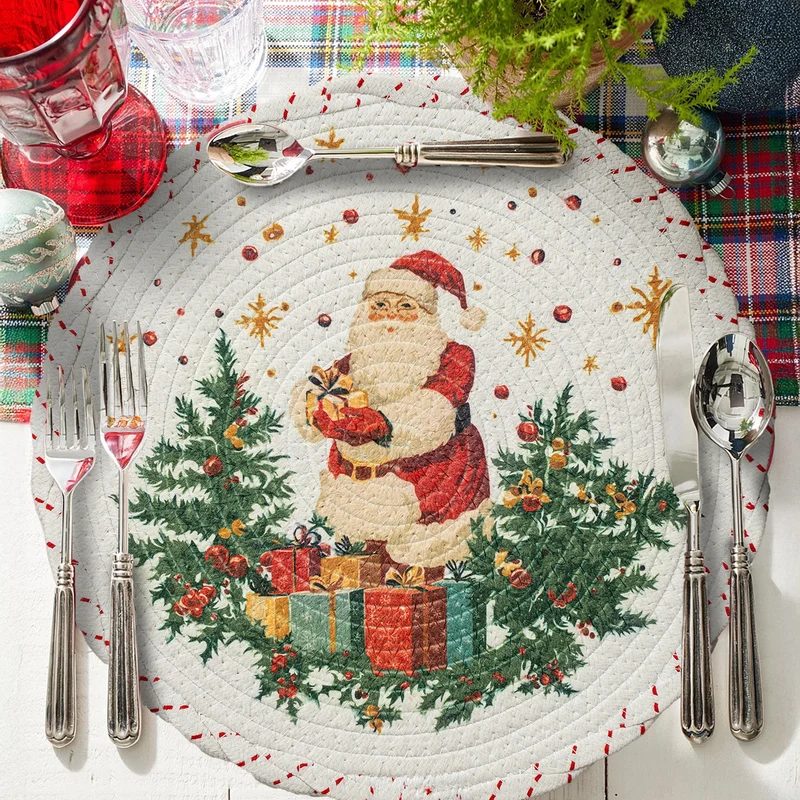 Braided round Christmas tree skirt made of cotton with quilted winter motif Stornfield