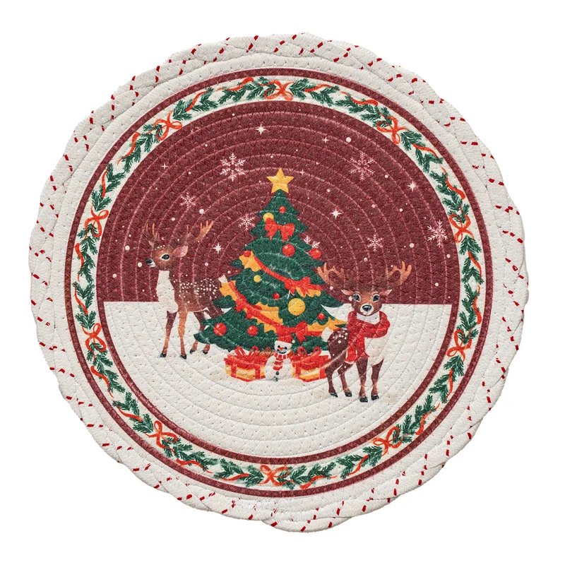 Braided round Christmas tree skirt made of cotton with quilted winter motif Stornfield