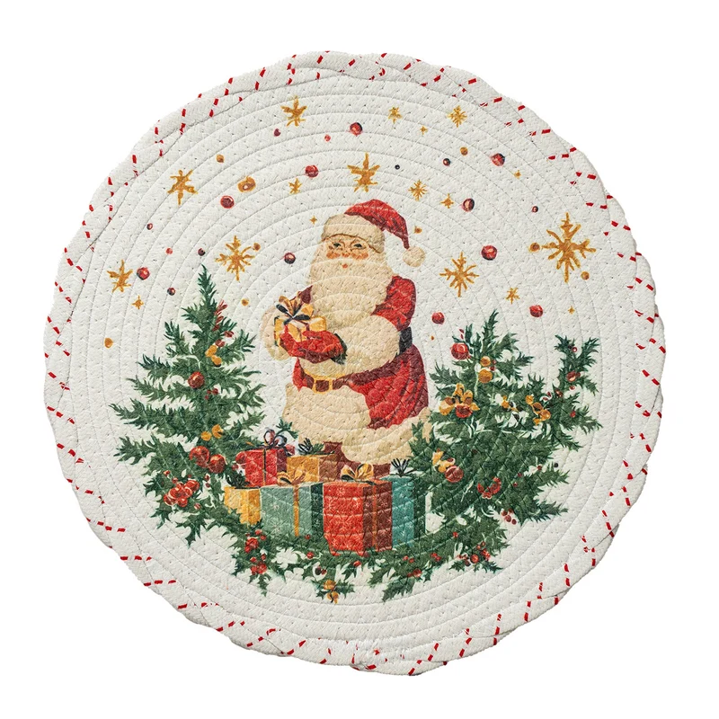 Braided round Christmas tree skirt made of cotton with quilted winter motif Stornfield