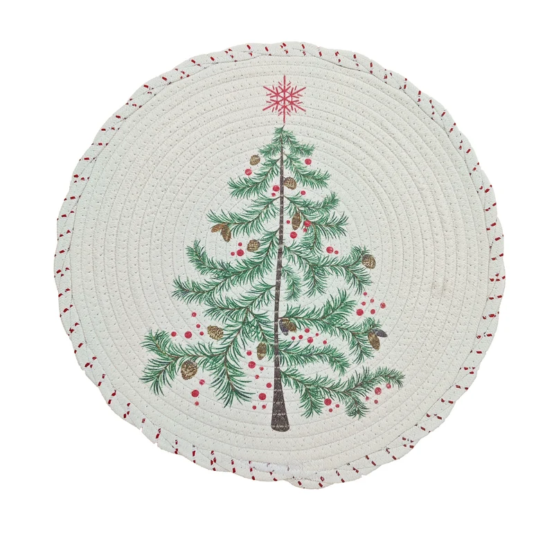Braided round Christmas tree skirt made of cotton with quilted winter motif Stornfield