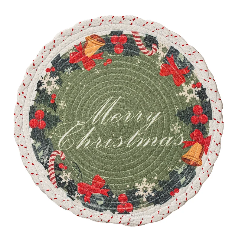 Braided round Christmas tree skirt made of cotton with quilted winter motif Stornfield