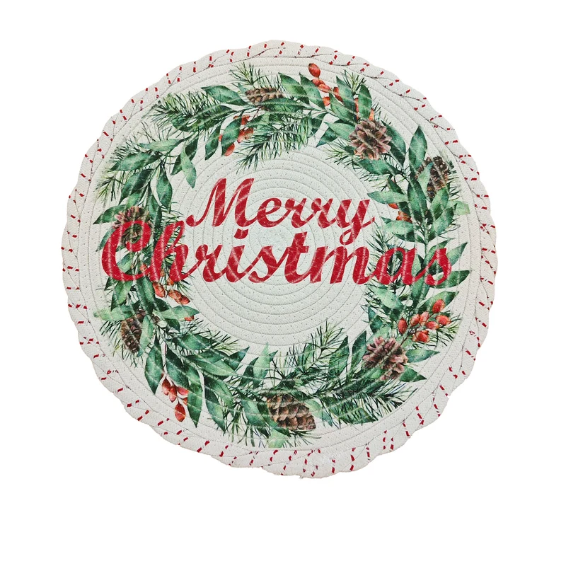 Braided round Christmas tree skirt made of cotton with quilted winter motif Stornfield