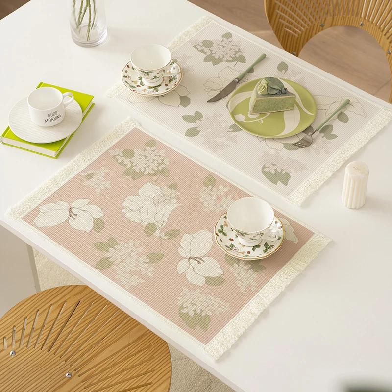 Floral woven bath mat with decorative fringes Stornfield