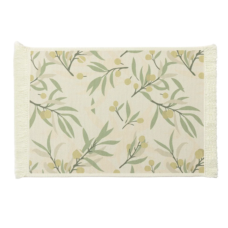 Floral woven bath mat with decorative fringes Stornfield