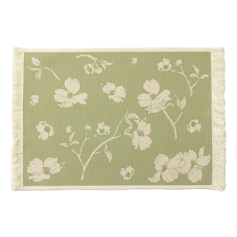 Floral woven bath mat with decorative fringes Stornfield